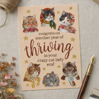 Lustige Verrückte Katzenlady-Ära Buntes Happy Birt Postkarte