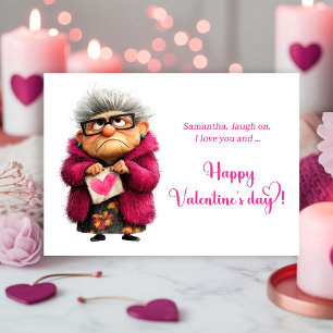 Lustige Verrückte Lady, die an Valentinstag extrem Feiertagskarte