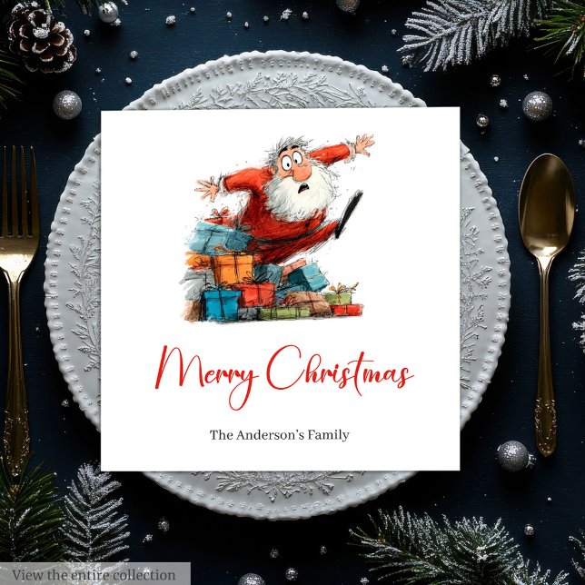 Lustige Verrückte Weihnachtsmann Rot Grüne Weihnac Serviette (Funny Quirky Santa Red Green Christmas Napkins)