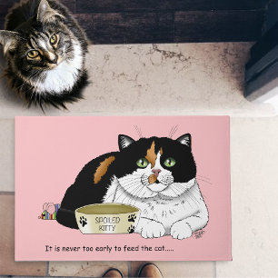 Lustige Verwöhnte Dreifarbige Füttere Katze Rosa Fußmatte