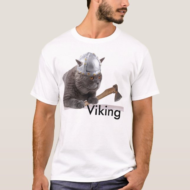 Lustige Viking-Katze T-Shirt (Vorderseite)