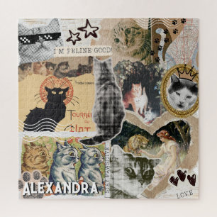 Lustige Vintage-Katzen Kunst Collage Katzenliebhab