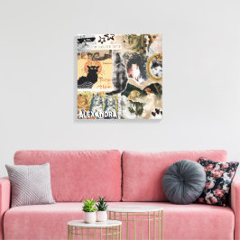 Lustige Vintage-Katzen Kunst Collage Katzenliebhab Leinwanddruck