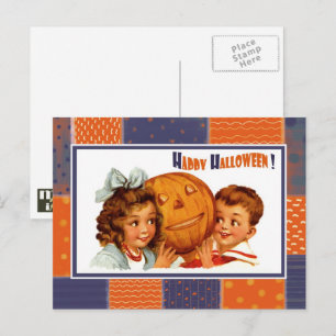 Lustige Vintage-Kinder-Halloween-Postkarten Postkarte