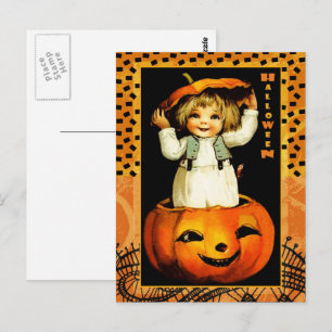 Lustige Vintage-Kinder-Halloween-Postkarten Postkarte