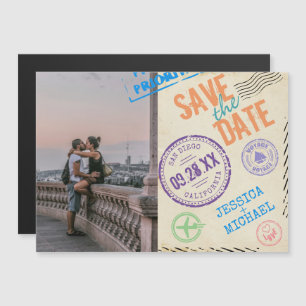 Lustige Vintage-Luftpost-Typografie-Foto Save The Magneteinladung