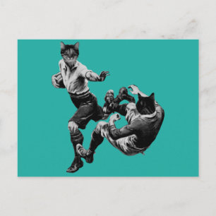 lustige Vintage-Rugby-spielende Katzen Postkarte