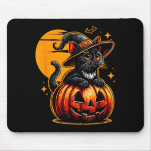 Lustige Vintage-Schwarze-Katze-Halloween-Kürbis-Gr Mousepad