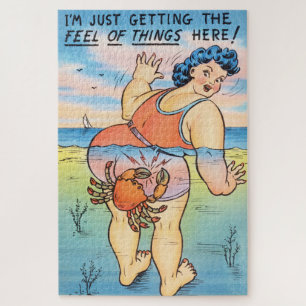 Lustige Vintage-Strand Humor-Krebs-Attack-Illustra