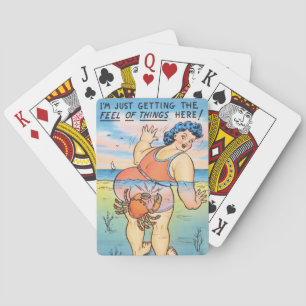 Lustige Vintage-Strand Humor-Krebs-Attack-Illustra Spielkarten