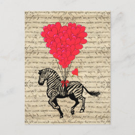 Lustige Vintage Zebra- u. Herzballone Postkarte