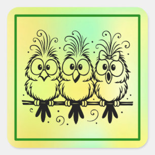 Lustige Vögel Cartoon-56456 Quadratischer Aufkleber