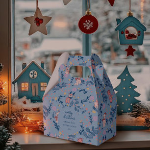 Lustige Waldtiere Blaues Winterwaldmuster Geschenkschachtel