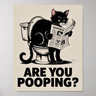 Lustige Wandkunst - Kackst du? Katze auf Toilette Poster