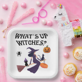 Lustige Was ist los Hexen Halloween Hexe und Katze Pappteller