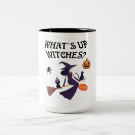 Lustige Was ist los Hexen Halloween Hexe und Katze Zweifarbige Tasse