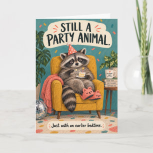 Lustige Waschbär-Party-Tier-Früh-Schlafenszeit-Geb Karte
