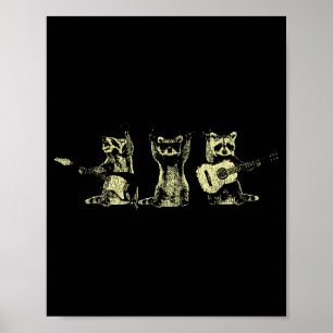 Lustige Waschbären-Musikband E-Gitarre Akustikgita Poster