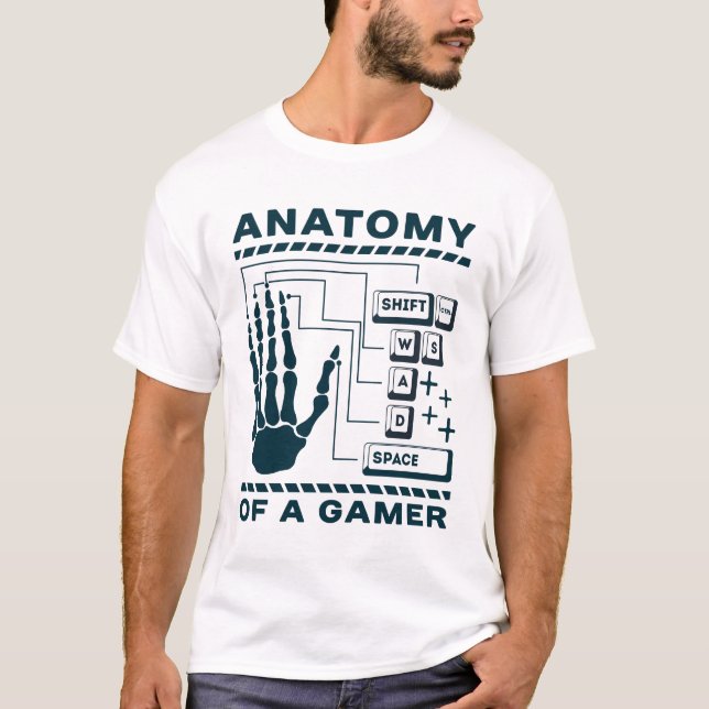 Lustige WASD Anatomie einer Gamer-Skelett-Hand T-Shirt (Vorderseite)