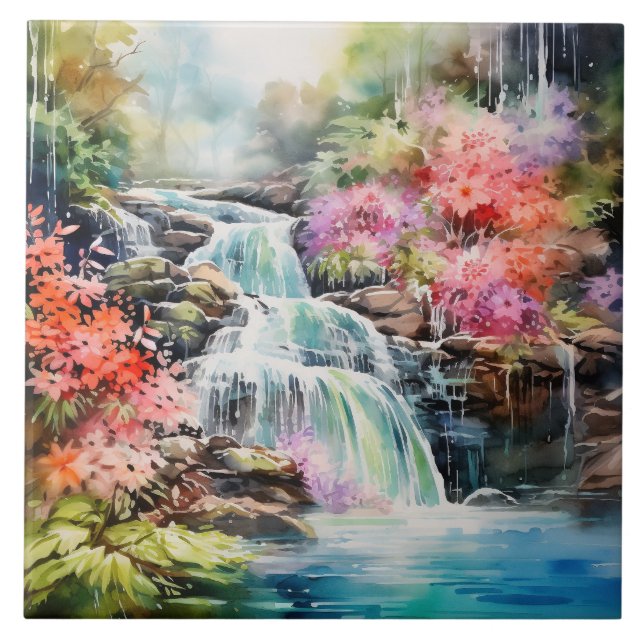 Lustige Wasserfall-Szene im Land  Fliese (Vorderseite)