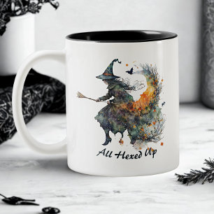 Lustige Wasserfarbe Gruselige Hexen Besen Hallowee Zweifarbige Tasse