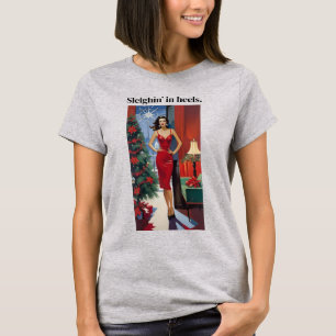 Lustige Weihnachten Glamouröse Frau Schlittenfahre T-Shirt