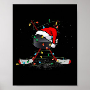 Lustige Weihnachten Hockey Santa Hut Xmas Lichter Poster