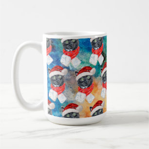 Lustige Weihnachten mit schwarzer Katze und rotem  Kaffeetasse