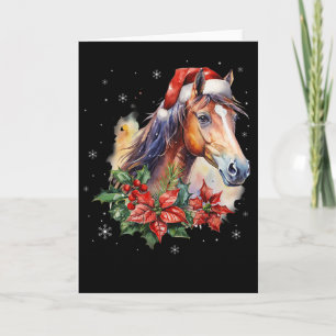 Lustige Weihnachten Pferd Santa Hut Tier Reitsport Karte