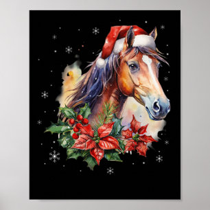 Lustige Weihnachten Pferd Santa Hut Tier Reitsport Poster