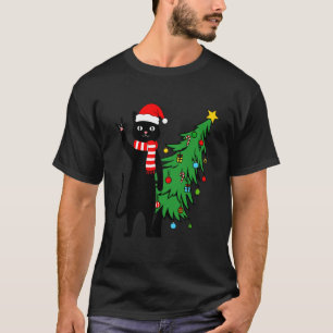 Lustige Weihnachten schwarze Katze Santa Hut Xmas T-Shirt