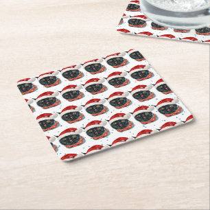 Lustige Weihnachten schwarze Katze Wasserfarbe Rechteckiger Pappuntersetzer