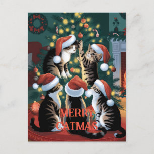 Lustige Weihnachten Süße Vintage-Katzen Postkarte