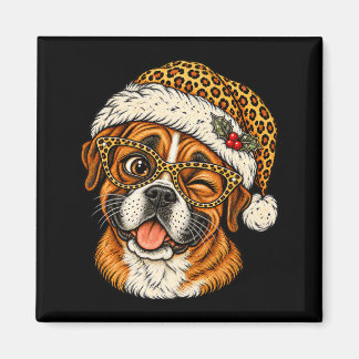 Lustige Weihnachts-Boxer mit Leoparden-Santa-Hut C Magnet