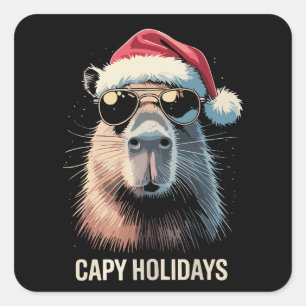Lustige Weihnachts-Capy-Feiertage Xmas Capybara Quadratischer Aufkleber