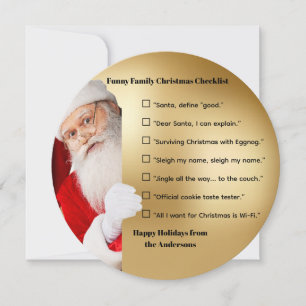Lustige Weihnachts-Checkliste für die Familie Feiertagskarte