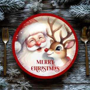 Lustige Weihnachts-Papierplatten Santa Claus Rudol Pappteller