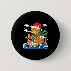 Lustige Weihnachts-Ramen-Katze isst Nudeln Japanis Button