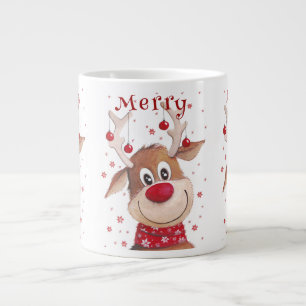 Lustige Weihnachts-Rentier-Hörner mit roten Orname Jumbo-Tasse