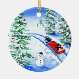 Lustige Weihnachts-Schwarzkatze-Kunst Creationarts Keramik Ornament
