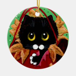 Lustige Weihnachts-Schwarzkatze-Kunst Creationarts Keramik Ornament