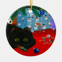 Lustige Weihnachts-Schwarzkatze-Kunst Creationarts Keramik Ornament
