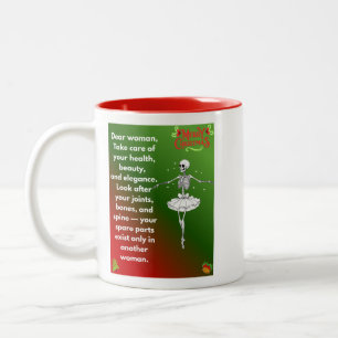 Lustige Weihnachts-Skelett-Wünsche für Frauen zum Zweifarbige Tasse