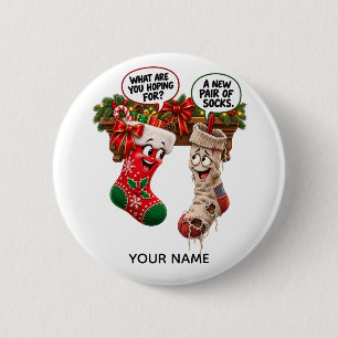 Lustige Weihnachts-Socken Button