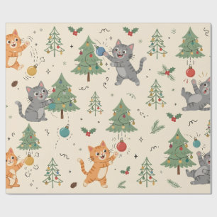 Lustige Weihnachtsbaum-Verpackung mit Katze Geschenkpapier