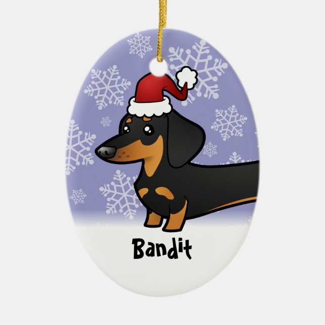 Lustige WeihnachtsDackel (glatter Mantel) Keramik Ornament (Vorne)