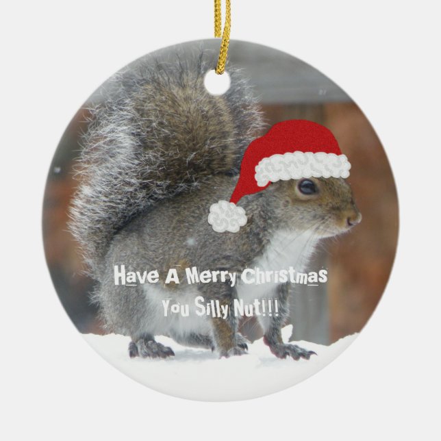 Lustige Weihnachtseichhörnchen-Verzierung Keramik Ornament (Vorne)