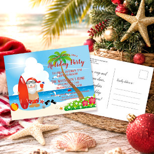 Lustige Weihnachtsfeier-Einladungskarte am Strand Postkarte