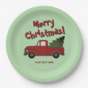 Lustige Weihnachtsfeier Teller mit rotem LKW und B