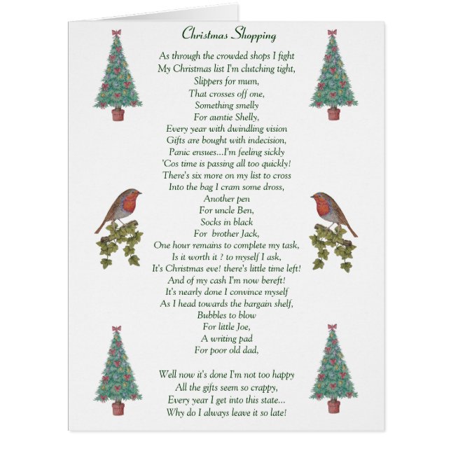 lustige Weihnachtsgedicht Robin und Weihnachtsbaum (Vorderseite)